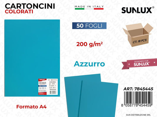 Cartoncino Azzurro 200GR F.to A4 50FF