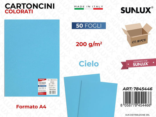 Cartoncino Azzurro Cielo 200GR F.to A4 50FF
