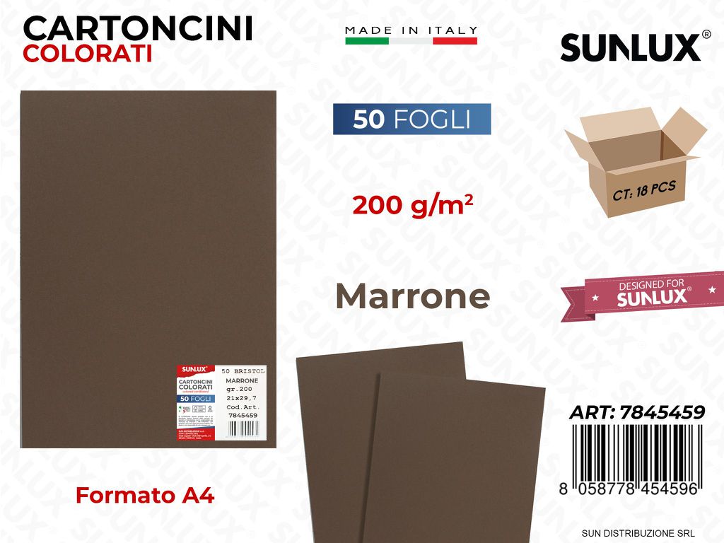 Cartoncino Marrone 200GR F.to A4 50FF