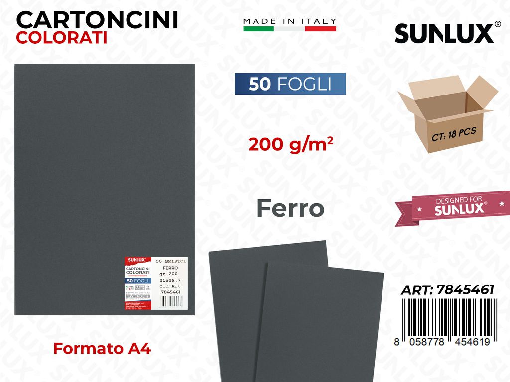 Cartoncino Ferro 200GR F.to A4 50FF