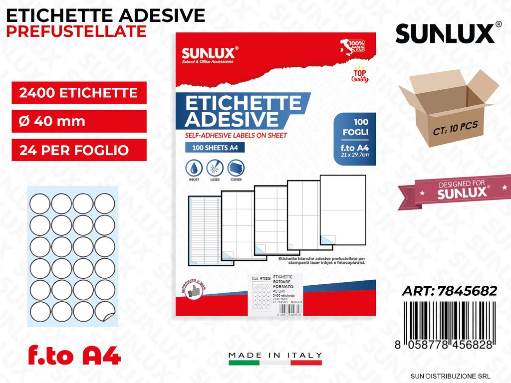 Etichette Adv F.to A4 D.40MM 24ETx1FG 2400PCS * 100FF