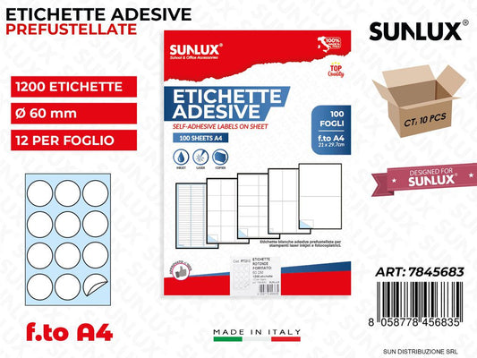 Etichette Adv F.to A4 D.60MM 12ETx1FG 1200PCS * 100FF