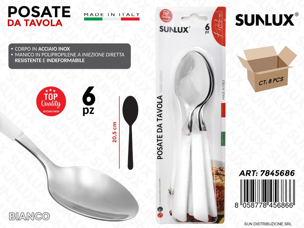 Cucchiaio in Acciaio Inox Bianco 6PCS 20.5CM