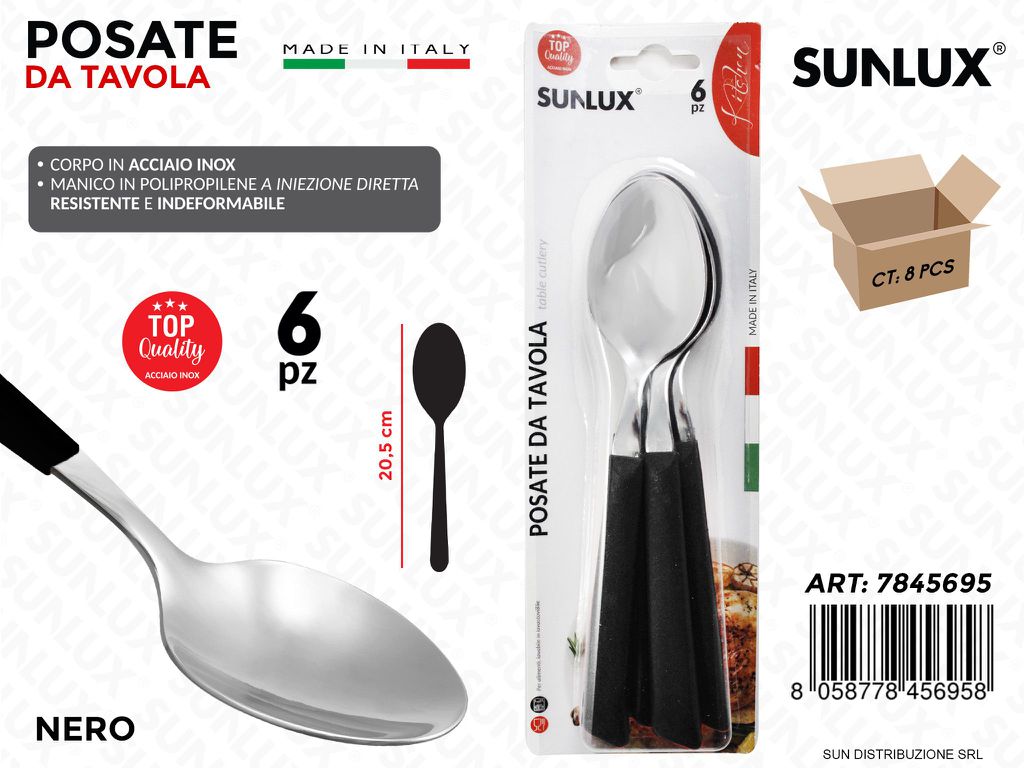 Cucchiaio in Acciaio Inox Nero 6PCS 20.5CM