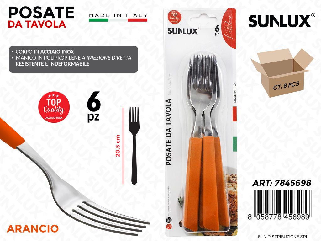 Forchette in Acciaio Inox Arancione 6PCS 20.5CM