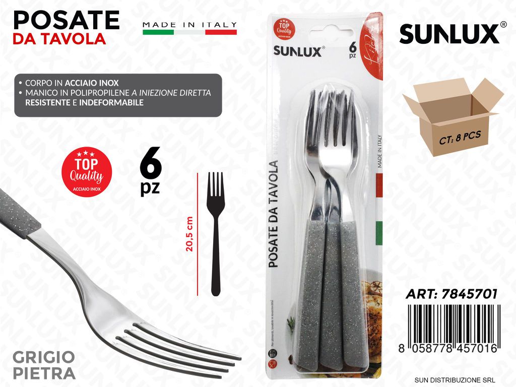 Forchette in Acciaio Inox Grigio P. 6PCS 20.5CM