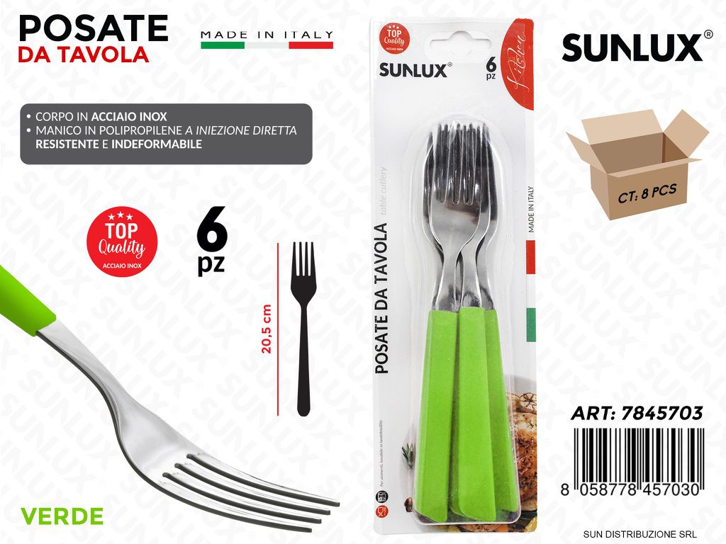 Forchette in Acciaio Inox Verde 6PCS 20.5CM