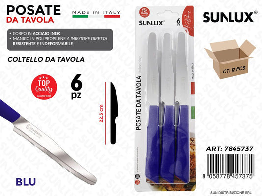 Coltello da Tavola Acciaio Inox Blu 6PCS
