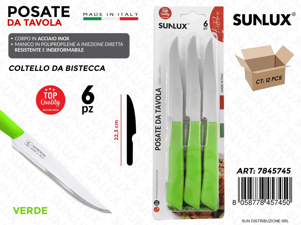 Coltello Bistecca Acciaio Inox Verde 6PCS