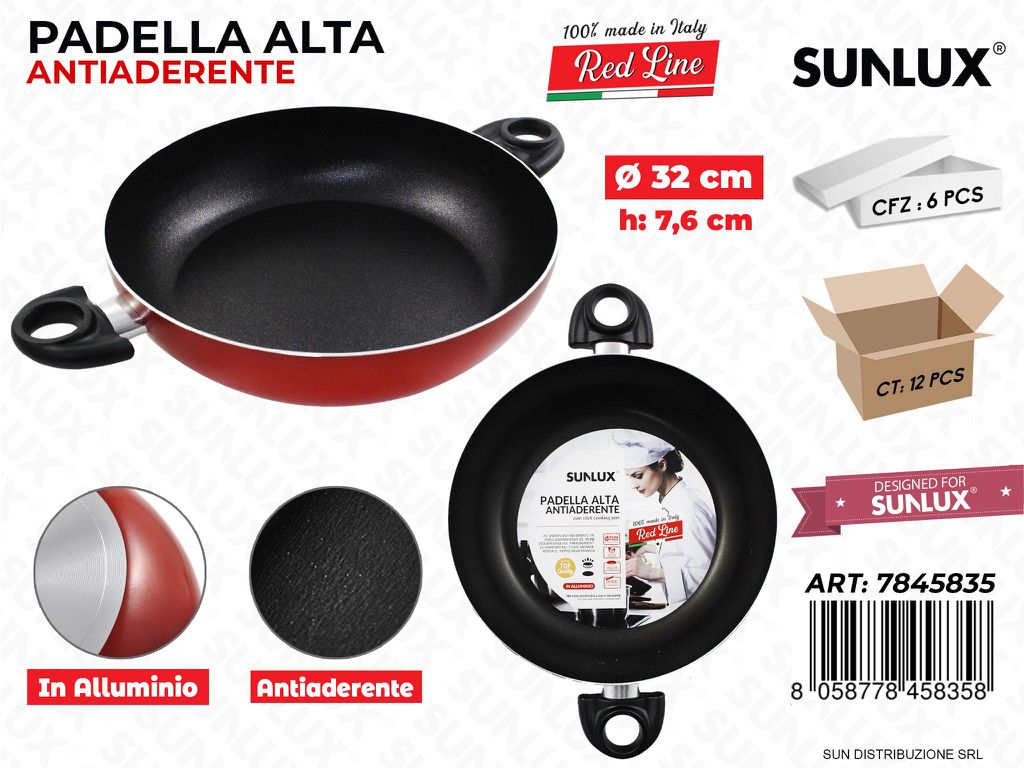 Padella Alta Antiaderente 2M. Red Line D. 32*7.6CM
