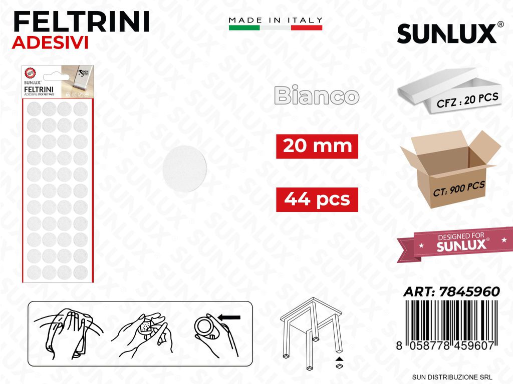 Feltrini Adesivi Rot. Bianco D. 20MM 44PCS /Pz da 20BL