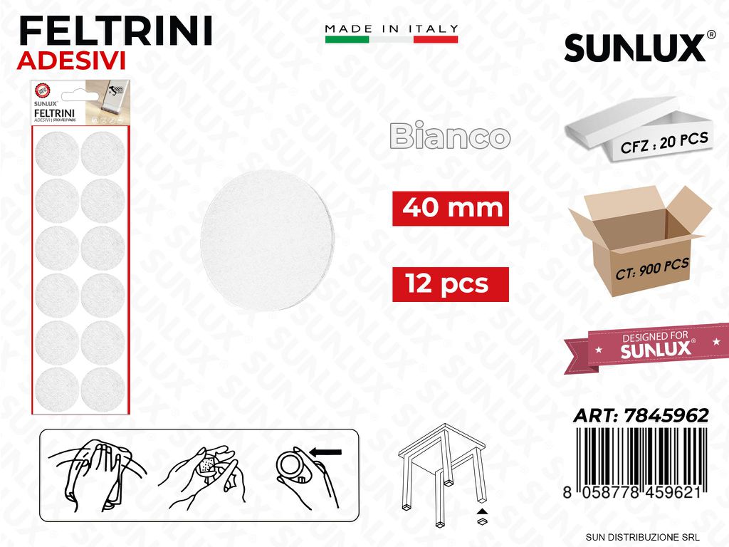 Feltrini Adesivi Rot. Bianco D. 40MM 12PCS /Pz da 20BL