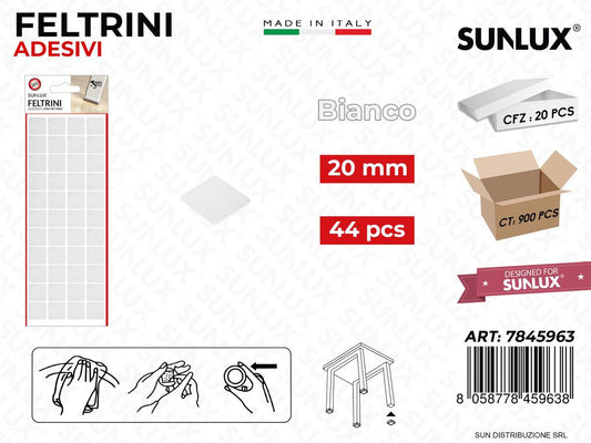 Feltrini Adesivi Quad. Bianco 20MM 44PCS /Pz da 20BL