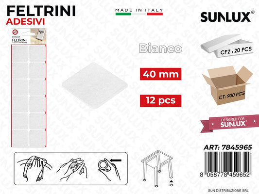 Feltrini Adesivi Quad. Bianco 40MM 12PCS /Pz da 20BL