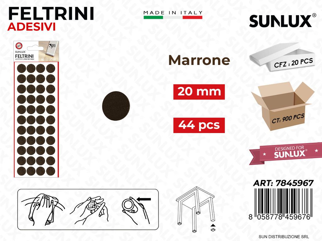 Feltrini Adesivi Rot. Marrone D. 20MM 44PCS /Pz da 20BL