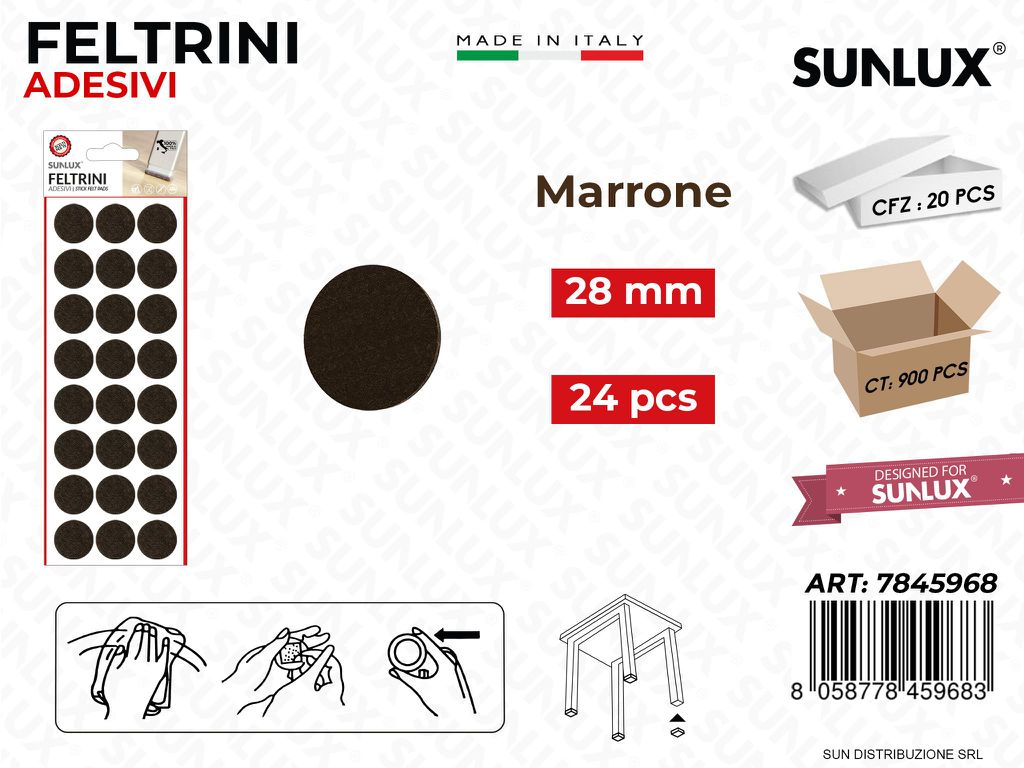 Feltrini Adesivi Rot. Marrone D. 28MM 24PCS /Pz da 20BL