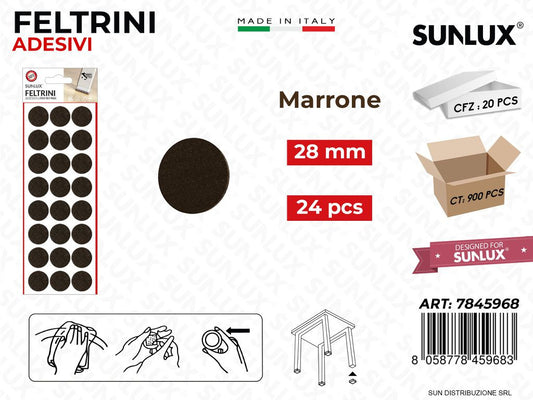 Feltrini Adesivi Rot. Marrone D. 28MM 24PCS /Pz da 20BL