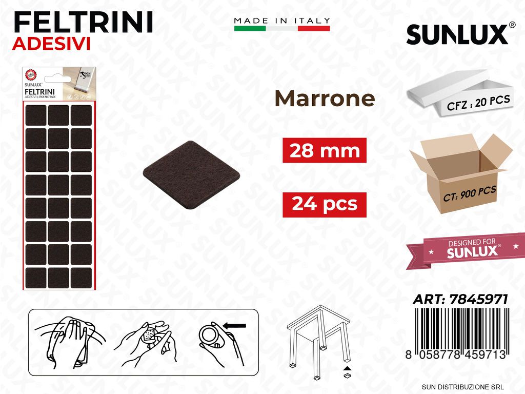 Feltrini Adesivi Quad. Marrone 28MM 24PCS /Pz da 20BL