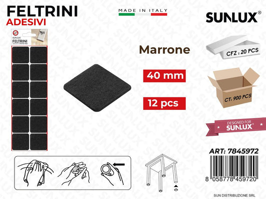 Feltrini Adesivi Quad. Marrone 40MM 12PCS /Pz da 20BL