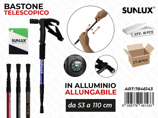 Sunlux Bastone Telescopico Allum. c/Led e Bussola 53-110CM