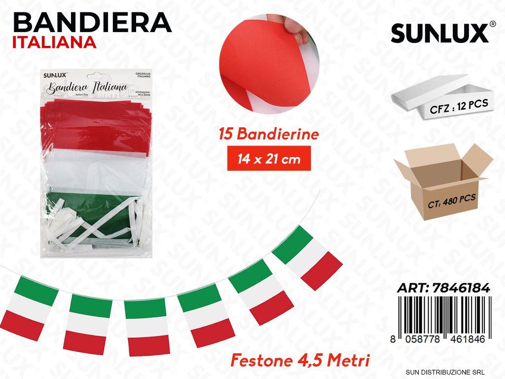 Festone Bandiera Italiana 15PCS 14*21CM*4.5MT