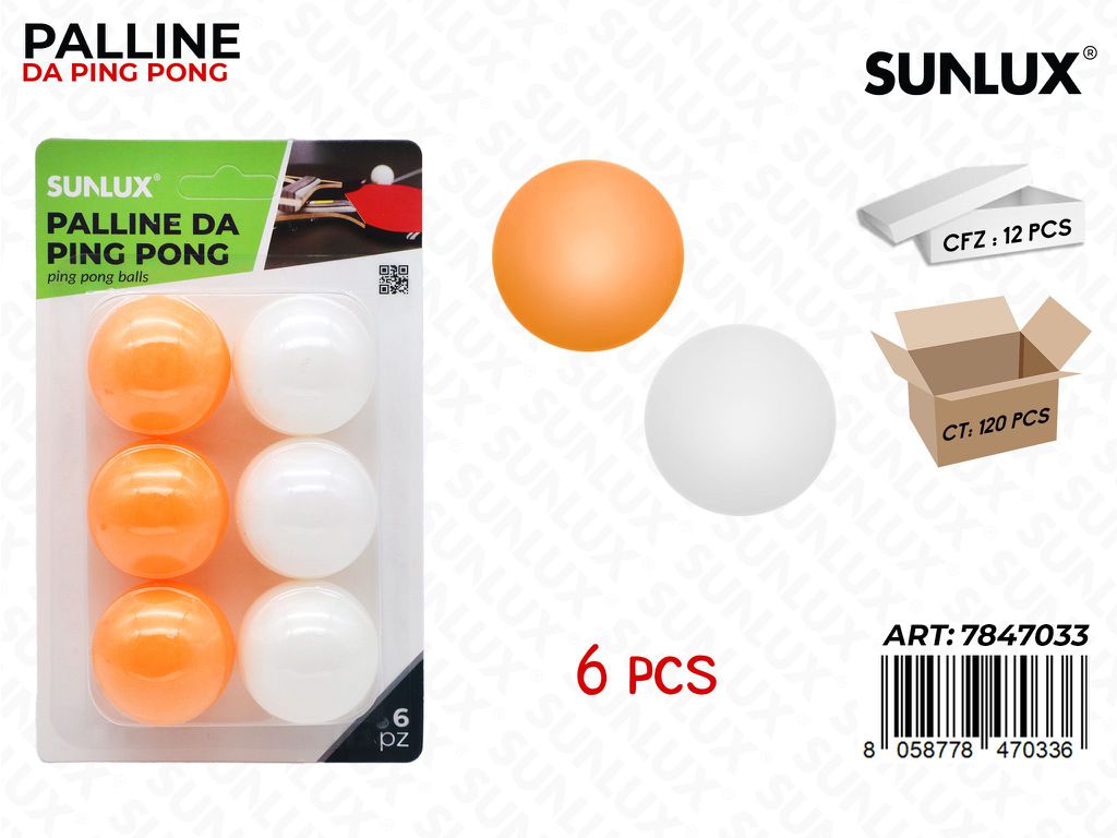Sunlux Palline da Ping Pong Ass. 6PCS