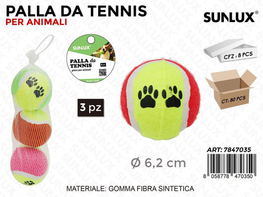 Sunlux Palla da Tennis per Animali 3PCS D.6.2CM