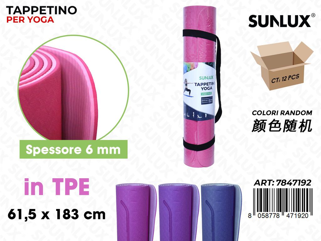 Sunlux Tappetino Yoga Tpe Col. Ass. 61.5*183CM *6MM