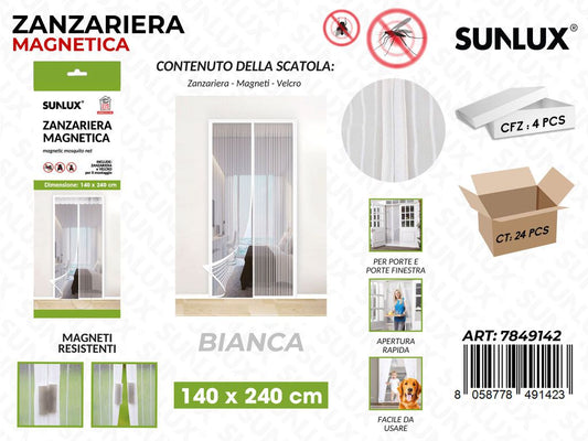 Sunlux Zanzariera Magnetica Bia. c/ Velcro 140*240CM