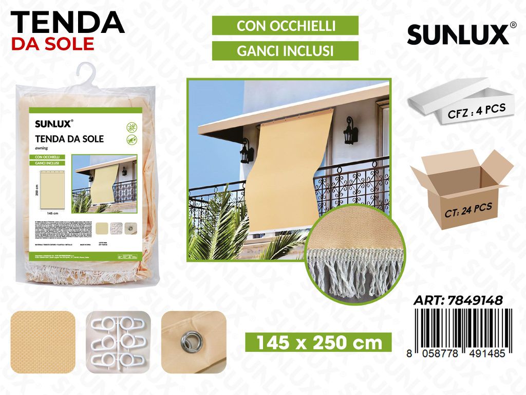 Sunlux Tenda da Sole Giallo c/Ganci 145*250CM