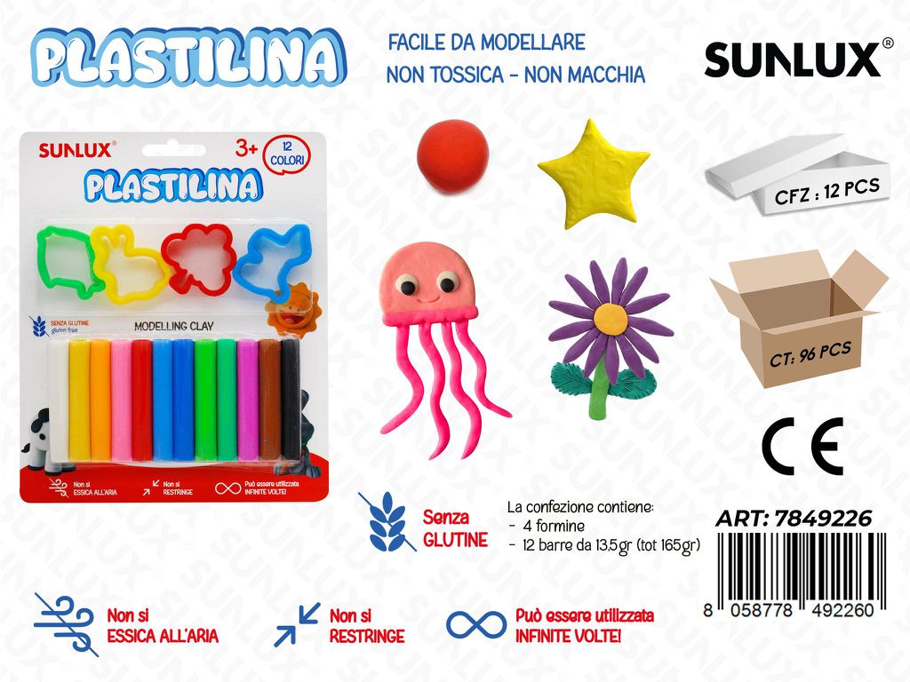 PLASTILINA C/ FORMINE 12COL. /PZ DA 12**