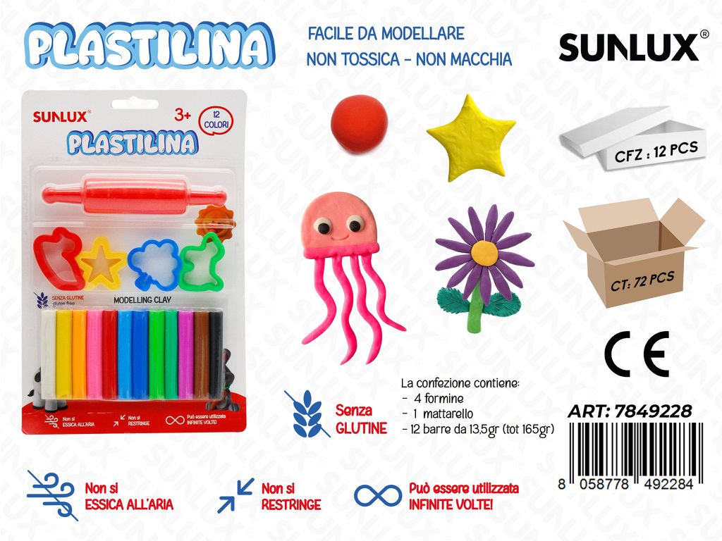 Sunlux Plastilina c/ Formine-mattarello 12COL.