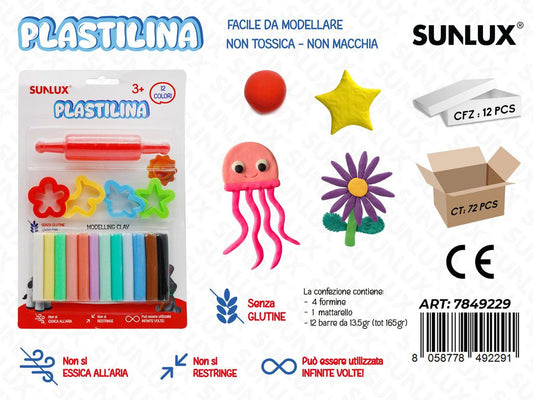 Sunlux Plastilina c/ Formine-mattarello 12COL.