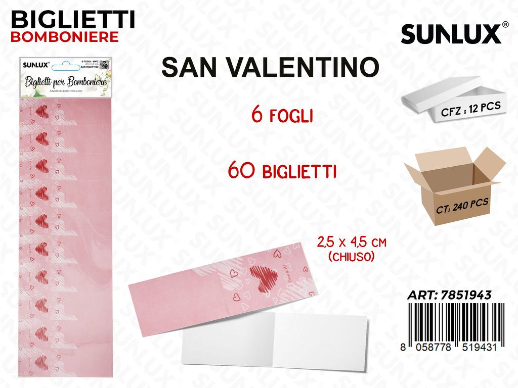 Sunlux Biglietti Bomb. Love Is All 6FF 60PCS