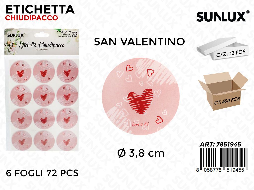 Sunlux Etichetta Chiudipacco Love Is All 6FF 72PCS