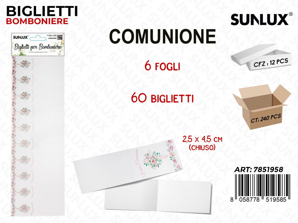 Sunlux Biglietti Bomb. Comunione 6FF 60PCS