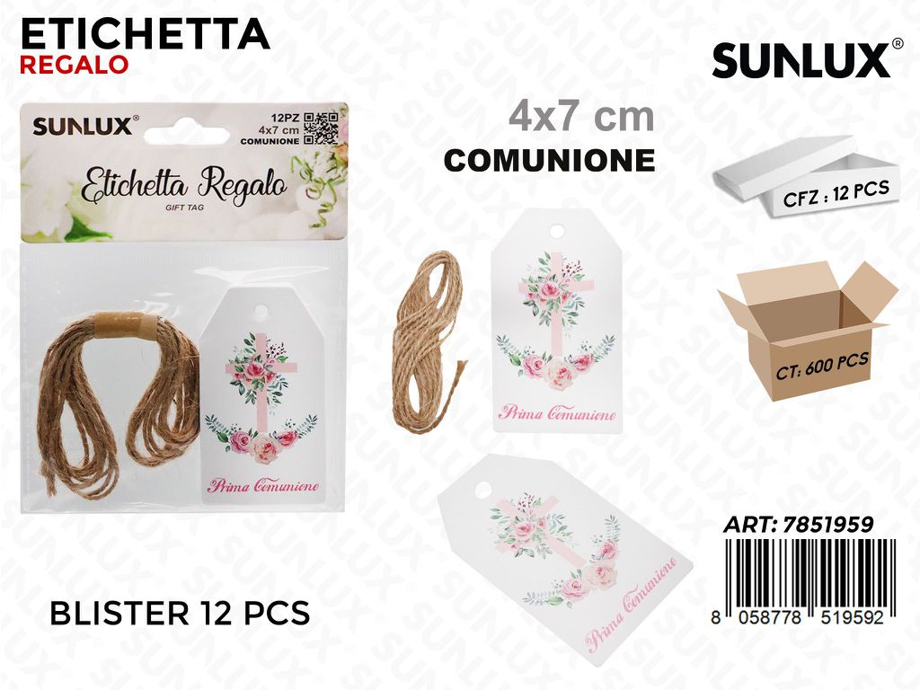 Sunlux Etichetta Regalo Comunione 12PCS 4*7CM