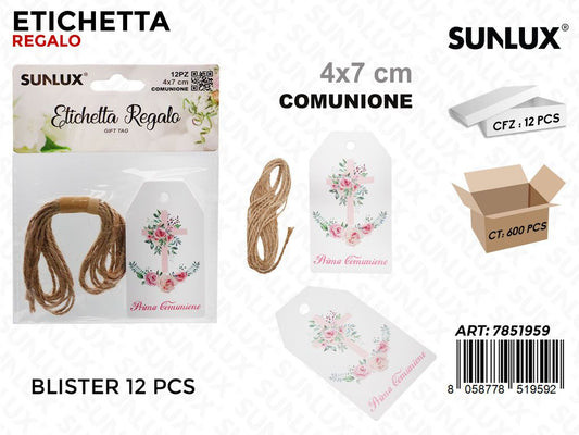 Sunlux Etichetta Regalo Comunione 12PCS 4*7CM
