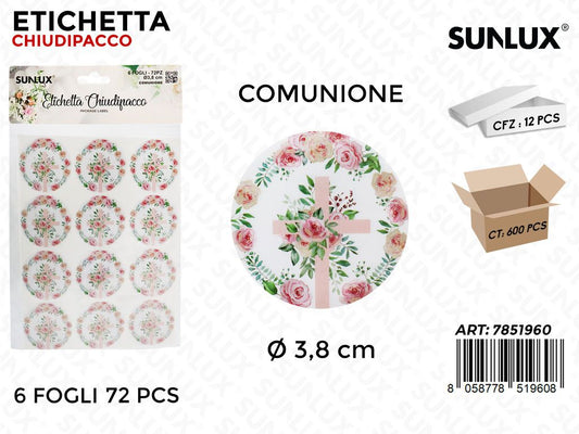 Sunlux Etichetta Chiudipacco Comunione 6FF 72PCS