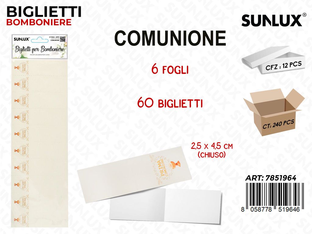 Sunlux Biglietti Bomb. Comunione 6FF 60PCS