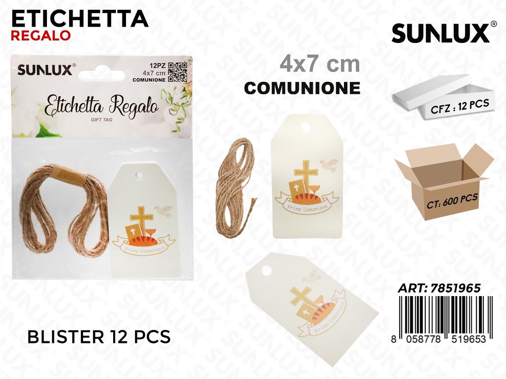 Sunlux Etichetta Regalo Comunione 12PCS 4*7CM