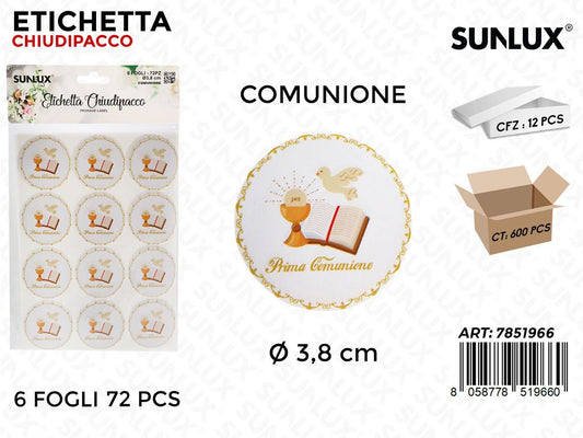 Sunlux Etichetta Chiudipacco Comunione 6FF 72PCS