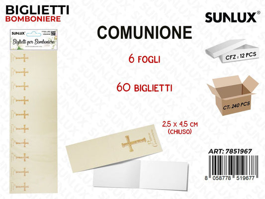 Sunlux Biglietti Bomb. Comunione 6FF 60PCS