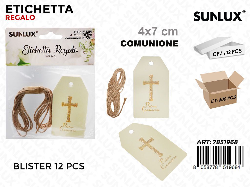 Sunlux Etichetta Regalo Comunione 12PCS 4*7CM