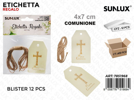 Sunlux Etichetta Regalo Comunione 12PCS 4*7CM