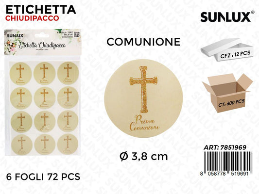 Sunlux Etichetta Chiudipacco Comunione 6FF 72PCS