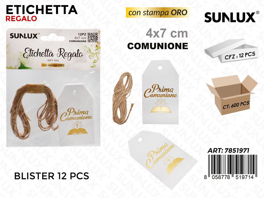 Sunlux Etichetta Regalo Comunione 12PCS 4*7CM