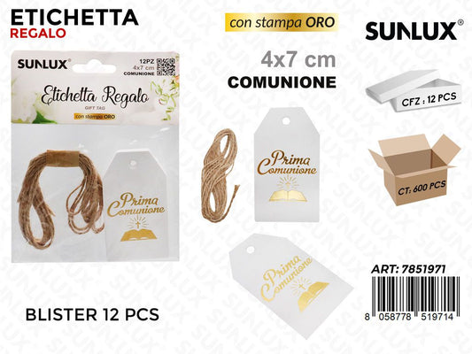 Sunlux Etichetta Regalo Comunione 12PCS 4*7CM