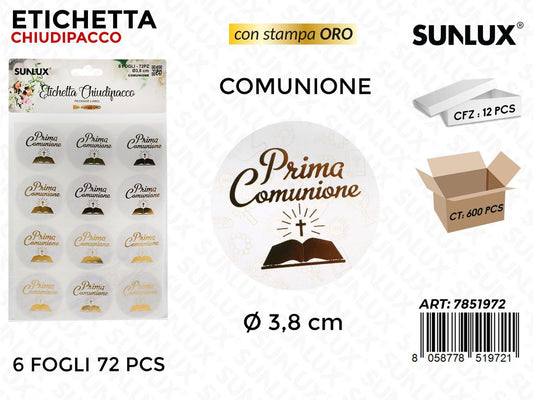 Sunlux Etichetta Chiudipacco Comunione 6FF 72PCS