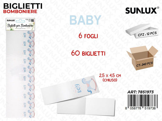 Sunlux Biglietti Bomb. Baby Boy 6FF 60PCS